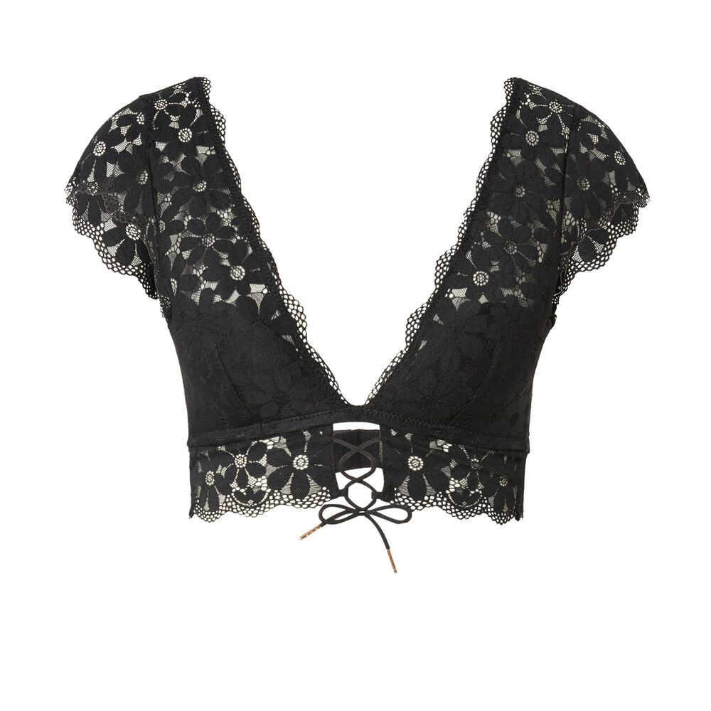 Lace shoulder bra - black black.