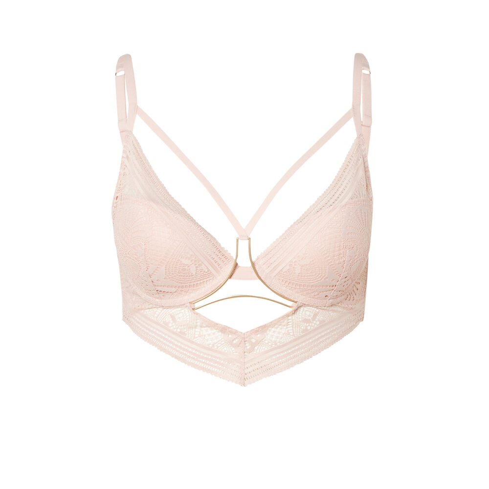 Push-up bra with ties and jewel - nude pink pink.
