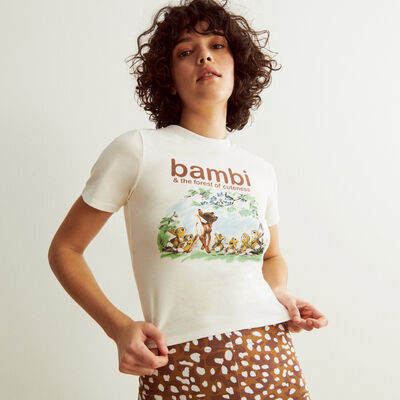 cropped bambi motif T-shirt - ecru;