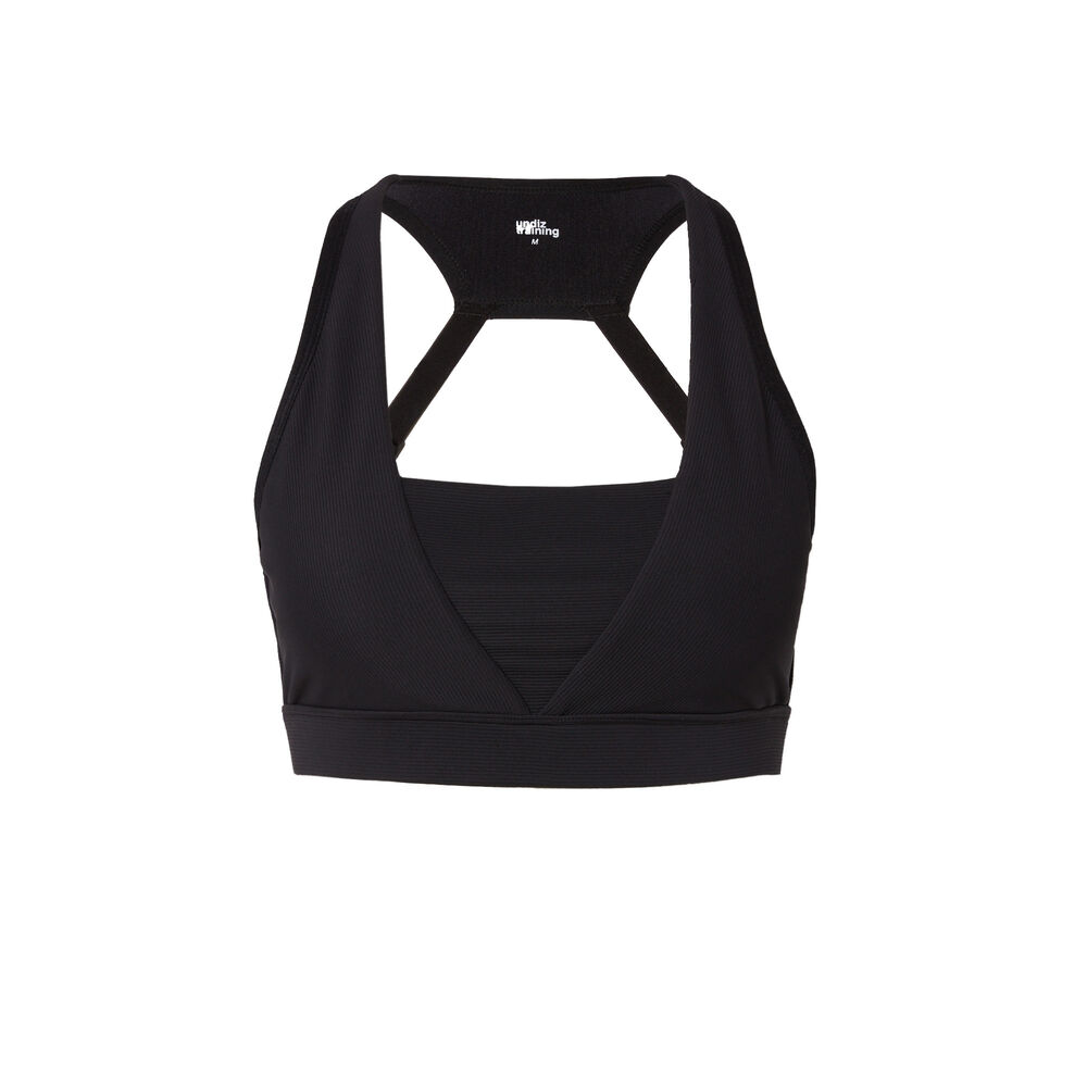 Open back sports bra - black black.