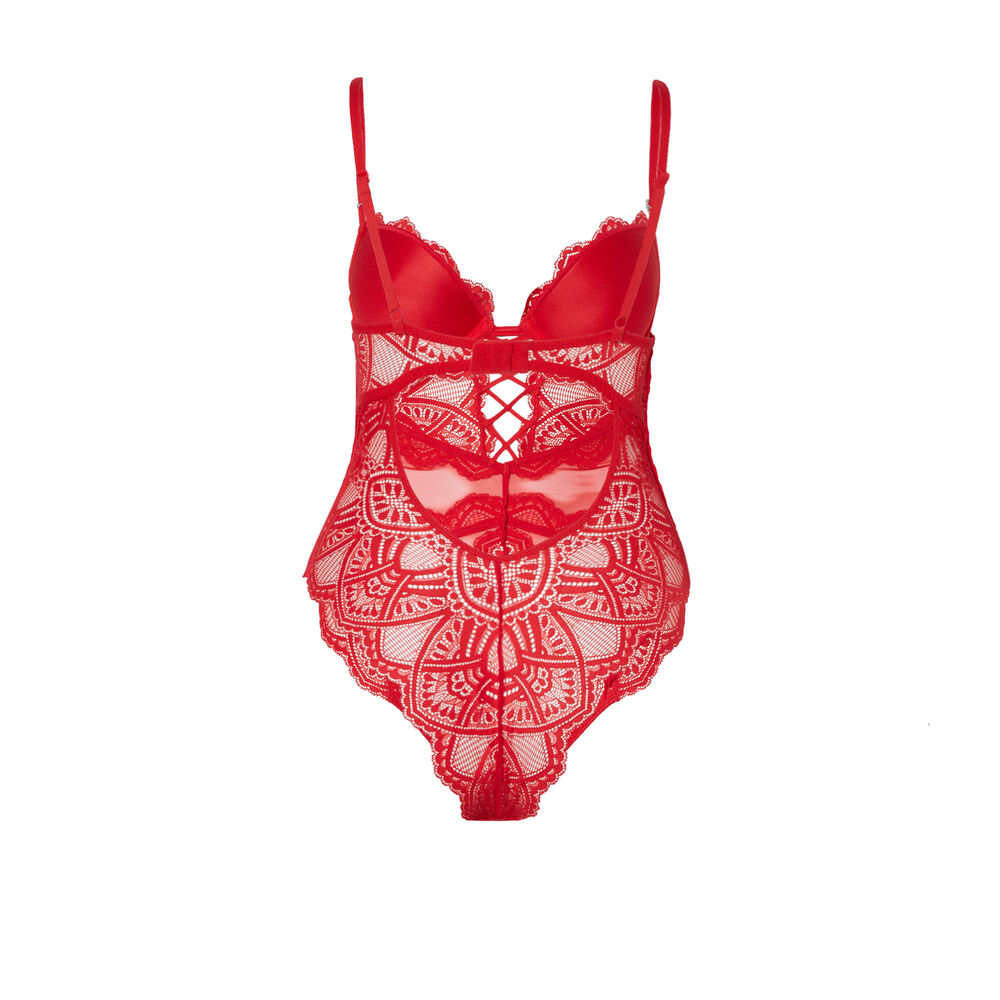Mesh and lace push-up body - red red.