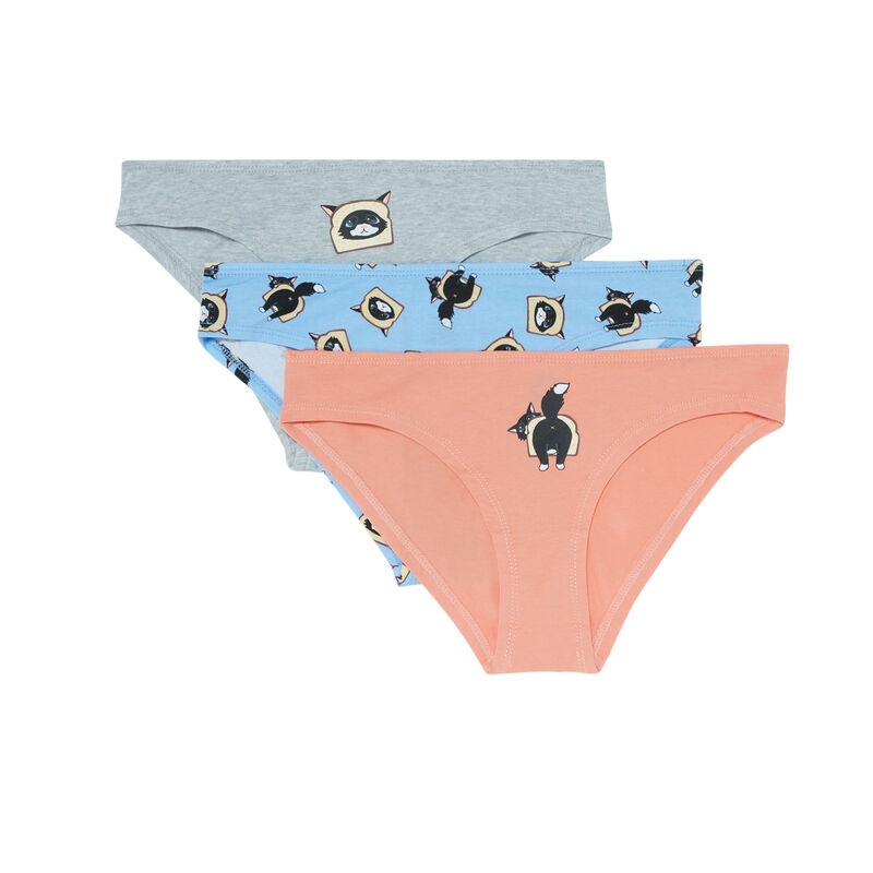Pack of 3 pairs of briefs with toast and chat print - pink Pack of 3 pairs of briefs with toast and chat print - pink ;
