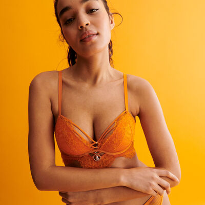 guipure and lace push-up bra - orange;