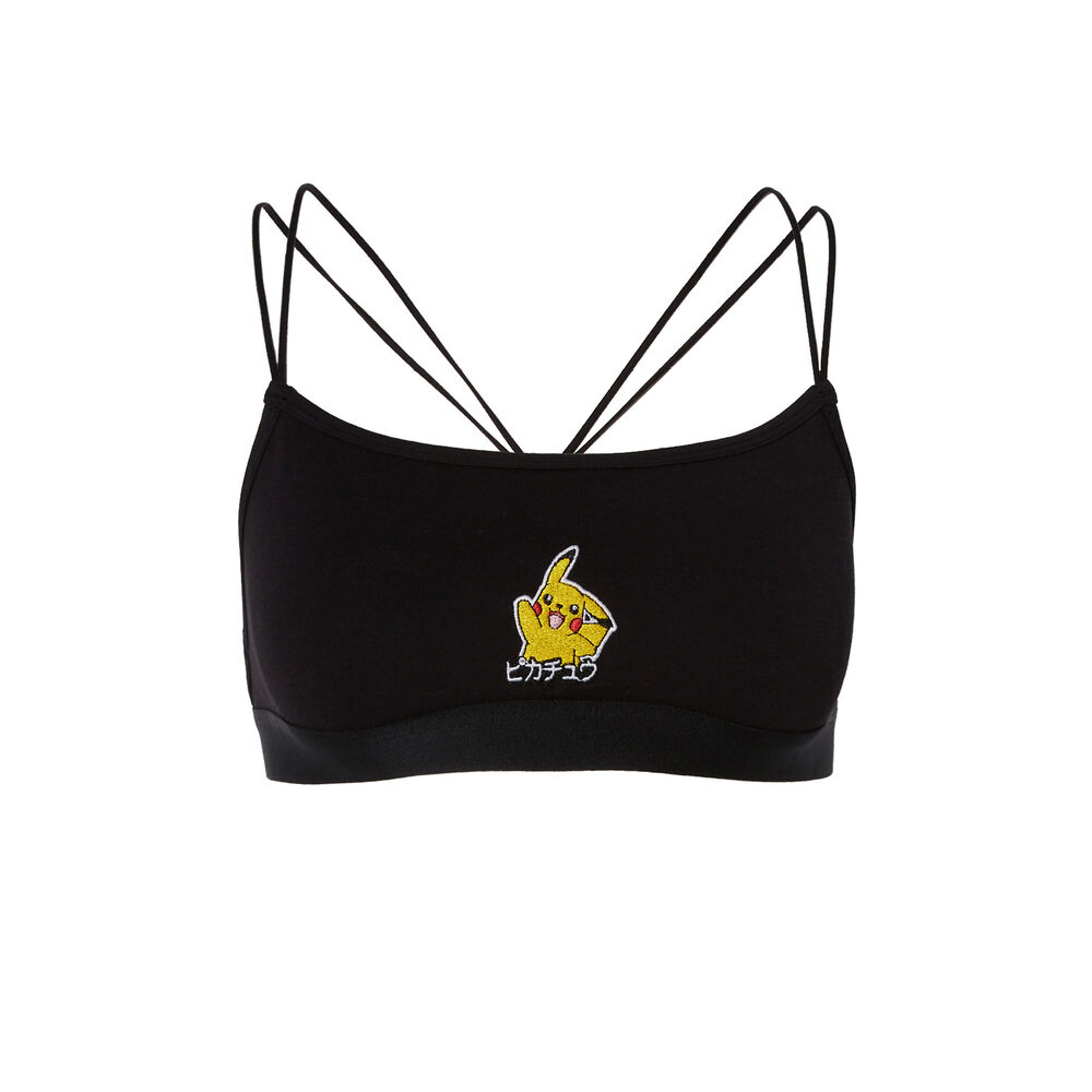 Pikachu print bralette with strap details - black black.