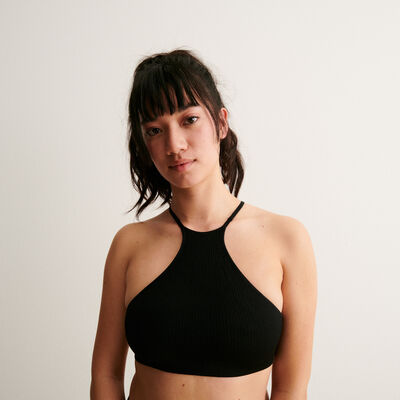 non-wired ribbed sports bra - black;