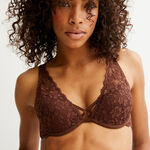 Floral lace padded scarf bra - brown