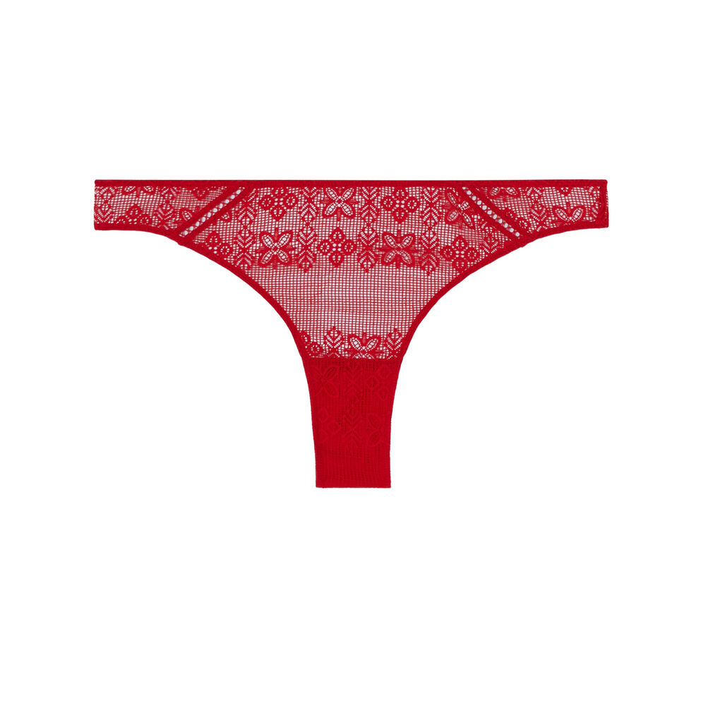 Lace tanga briefs with gold chain detail - red red.