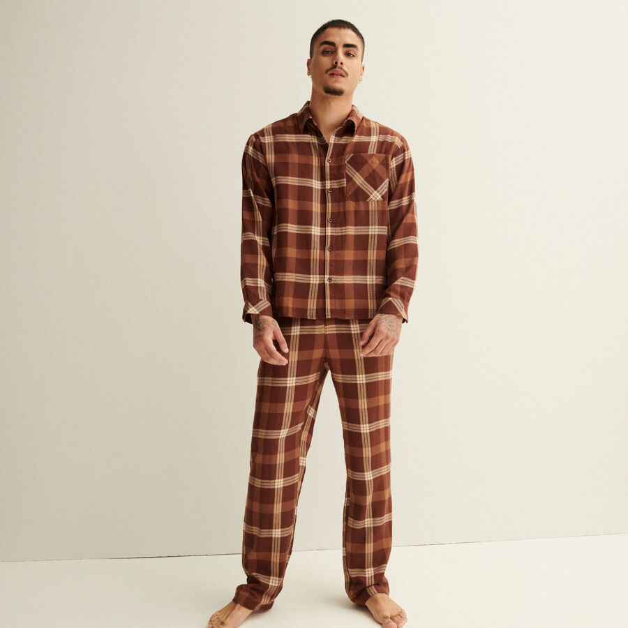 chequered long-sleeved shirt - brown;