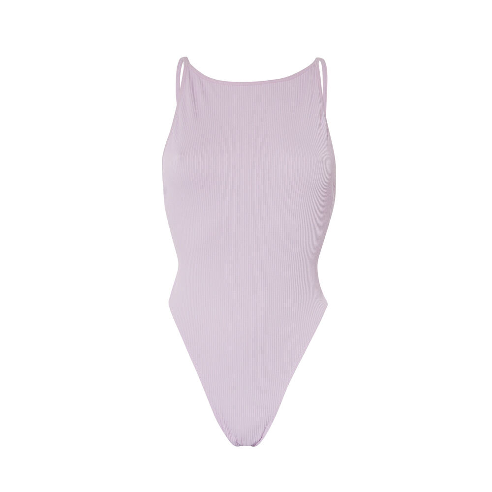 High-waisted high-leg backless body - lilac purple.