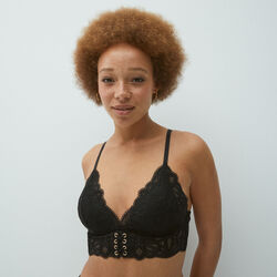 non-wired triangle bra with lacing;
