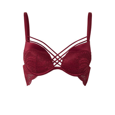 lace push-up bra with atin ties - burgundy;