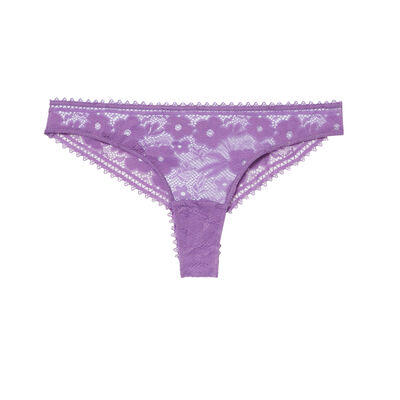 Lace tanga brief with ringlet waistband - purple;