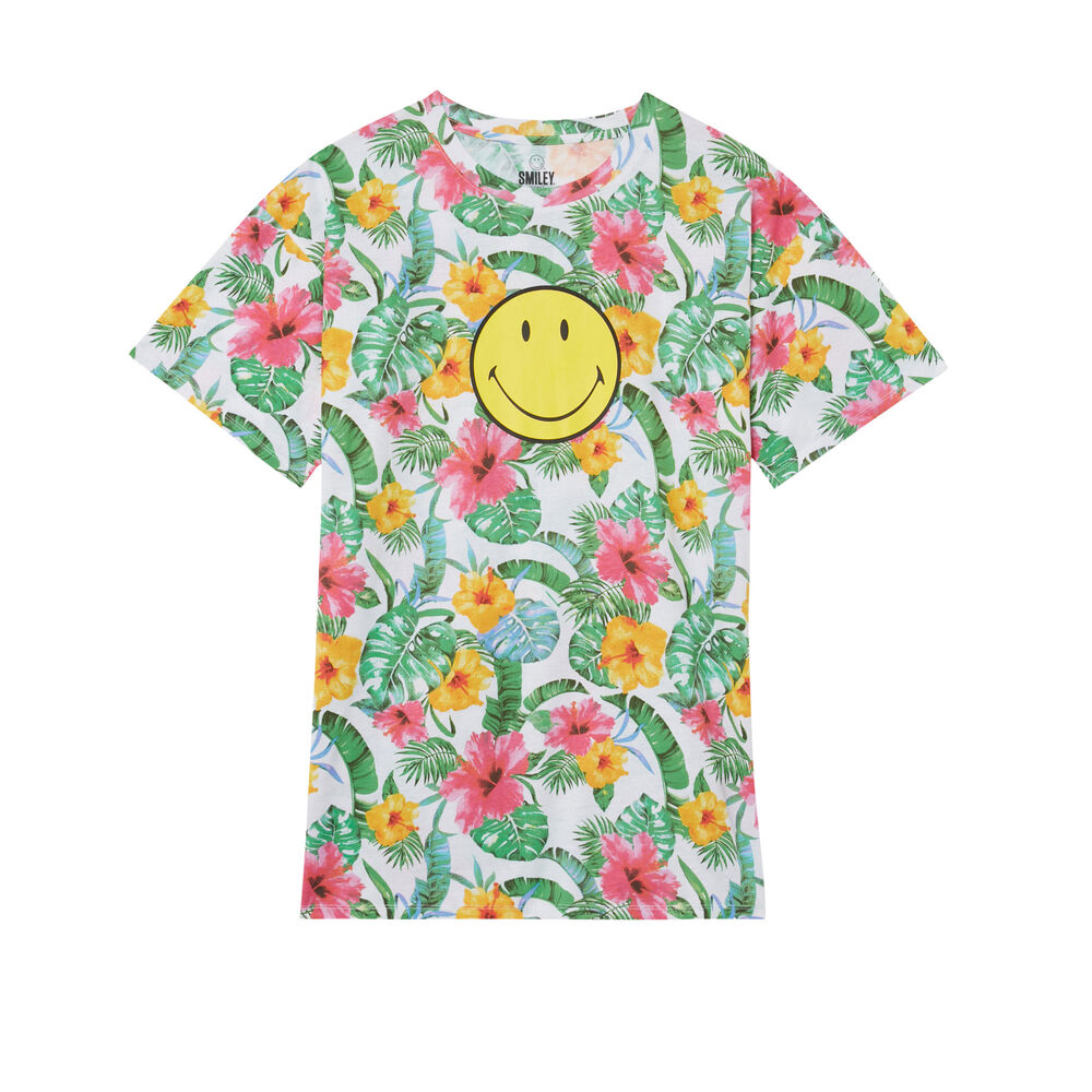 Floral smiley tunic - white white.