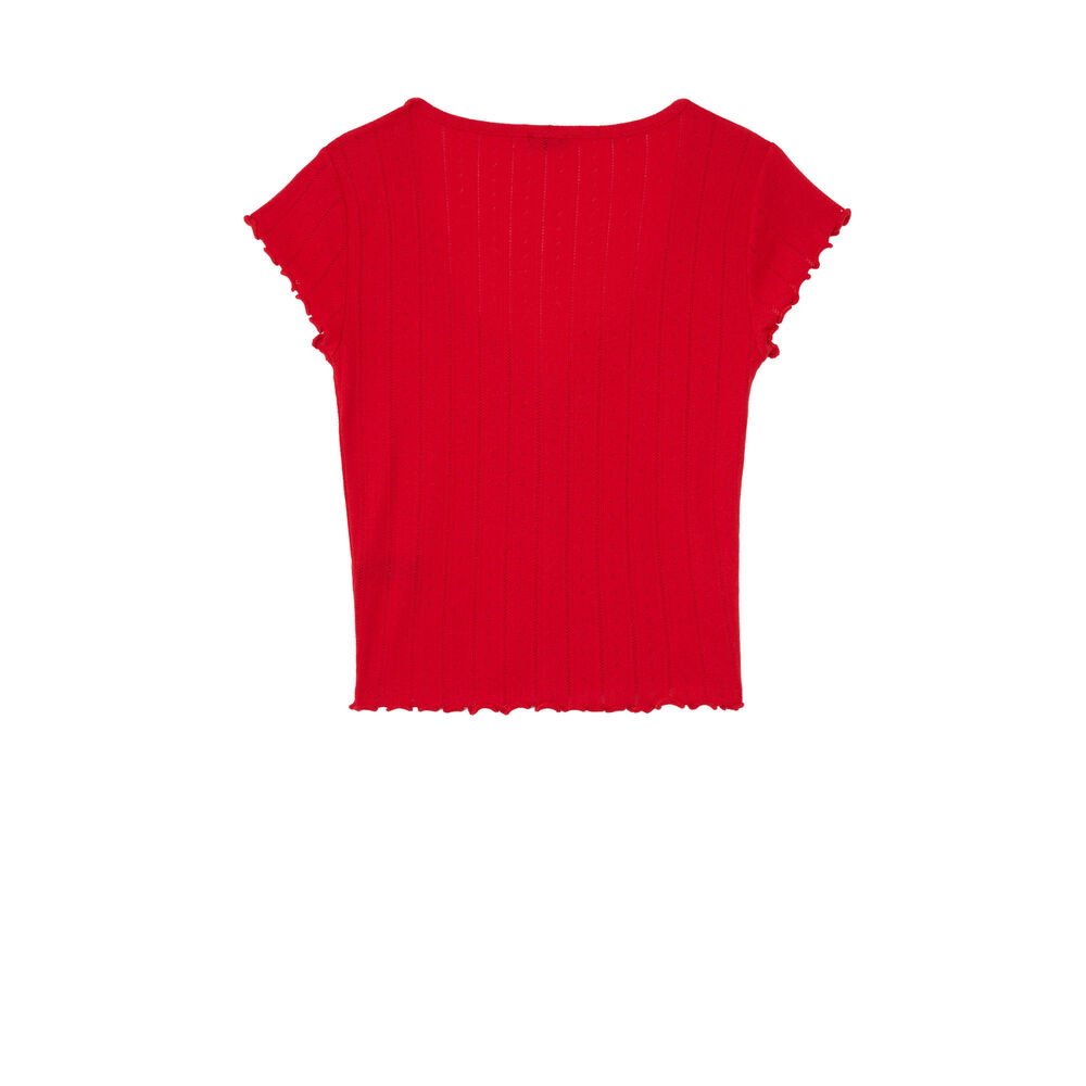 Short-sleeved pointelle knit top - red red.
