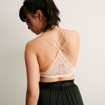 non-wired ribbed bralette with ties - white;