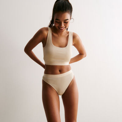 high-waisted ribbed cotton briefs - beige;