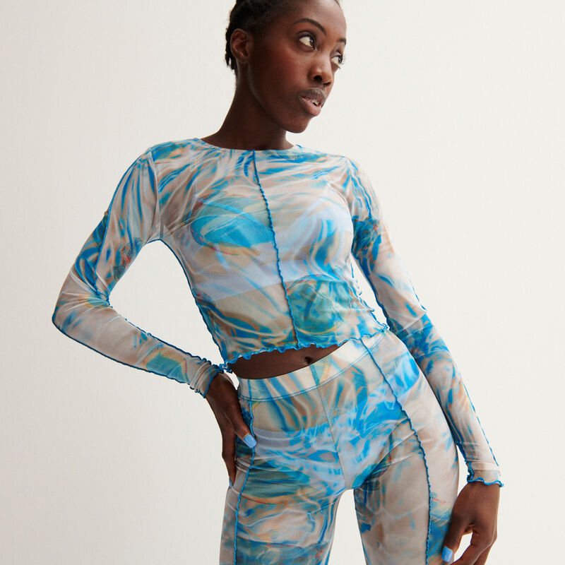 Aya x undiz mesh smoke print top - blue Aya x undiz mesh smoke print top - blue;