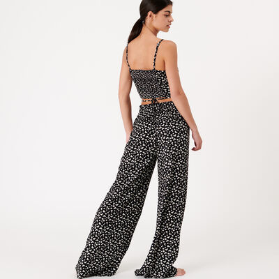 high-waisted wide leg floral trousers - black;