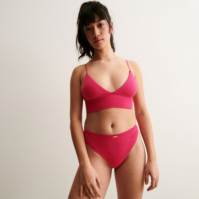 Non-wired ribbed triangle bra - pink ;