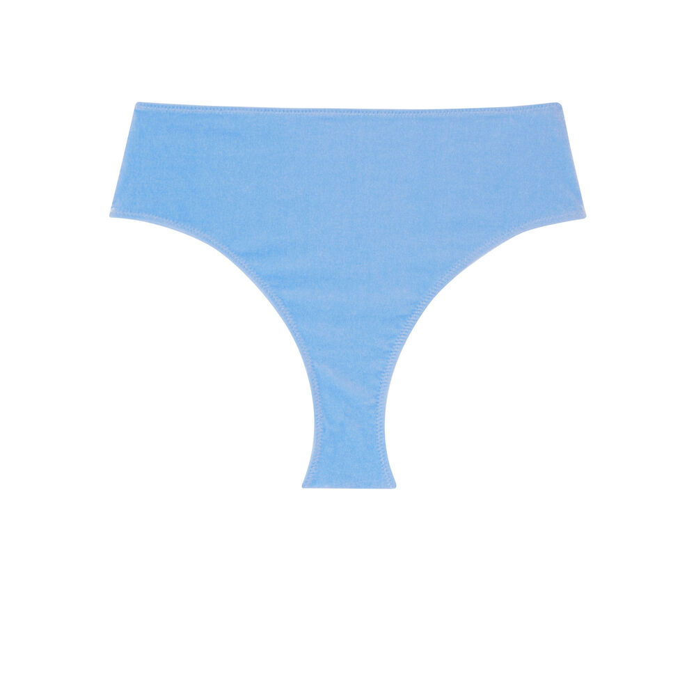 High-waisted velour bikini briefs - blue blue.