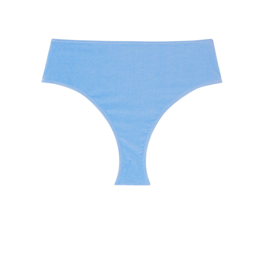 High-waisted velour bikini briefs - blue;