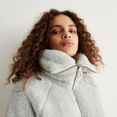 zipped fleece jacket - mottled grey;