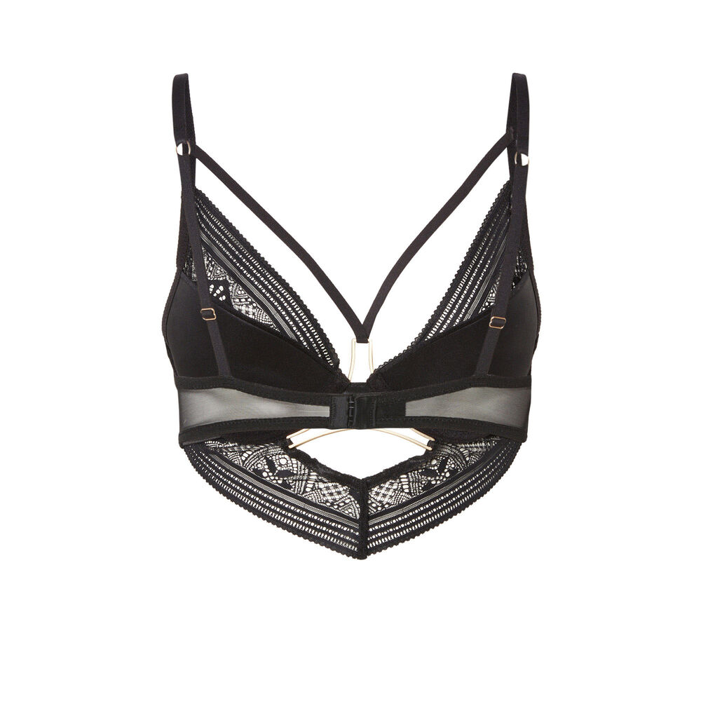 Push-up bra with ties and jewel - black black.