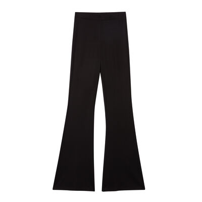 dżersejowe spodnie typu dzwony z wysokim stanem - czarne;