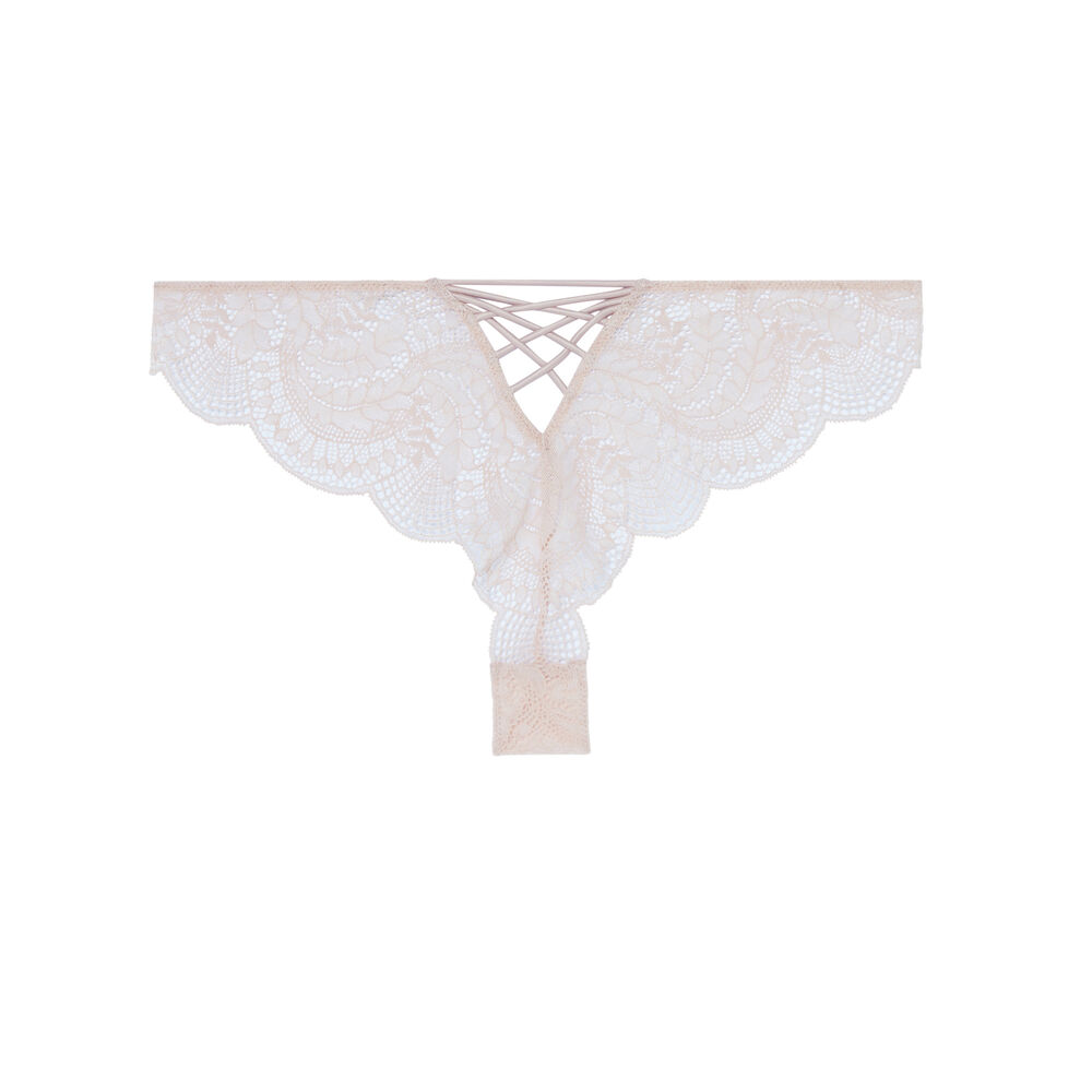 Lace tanga briefs and satin strap - pink pink.