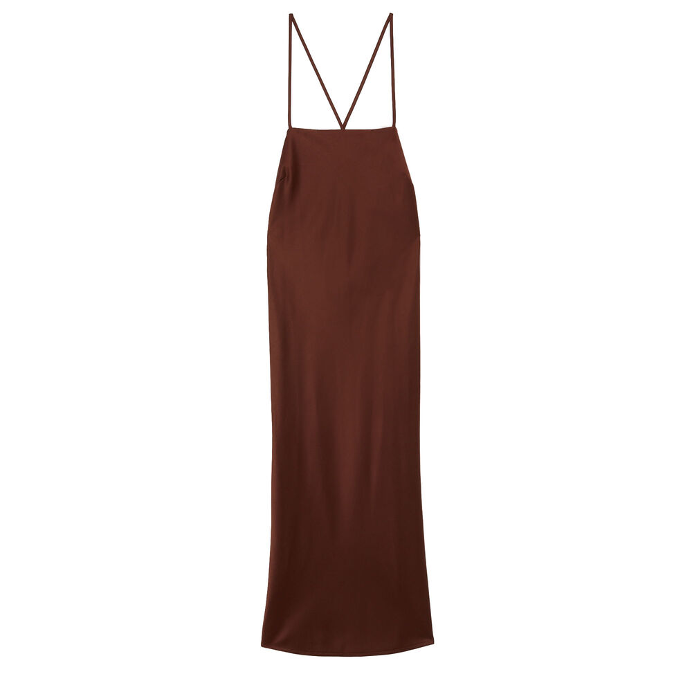 Mid-length satin dress with lace-up back - brown brown.