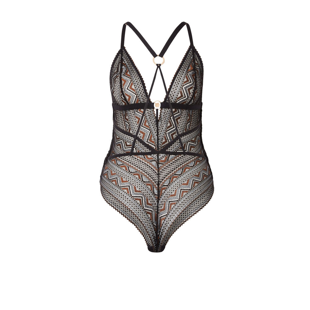 Two-tone lace triangle body - black black.