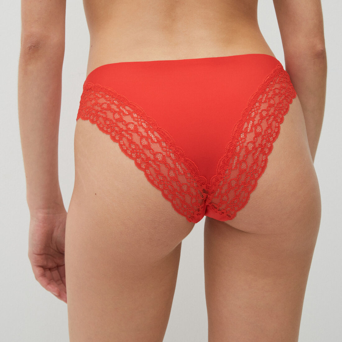 microfibre and lace briefs - red;