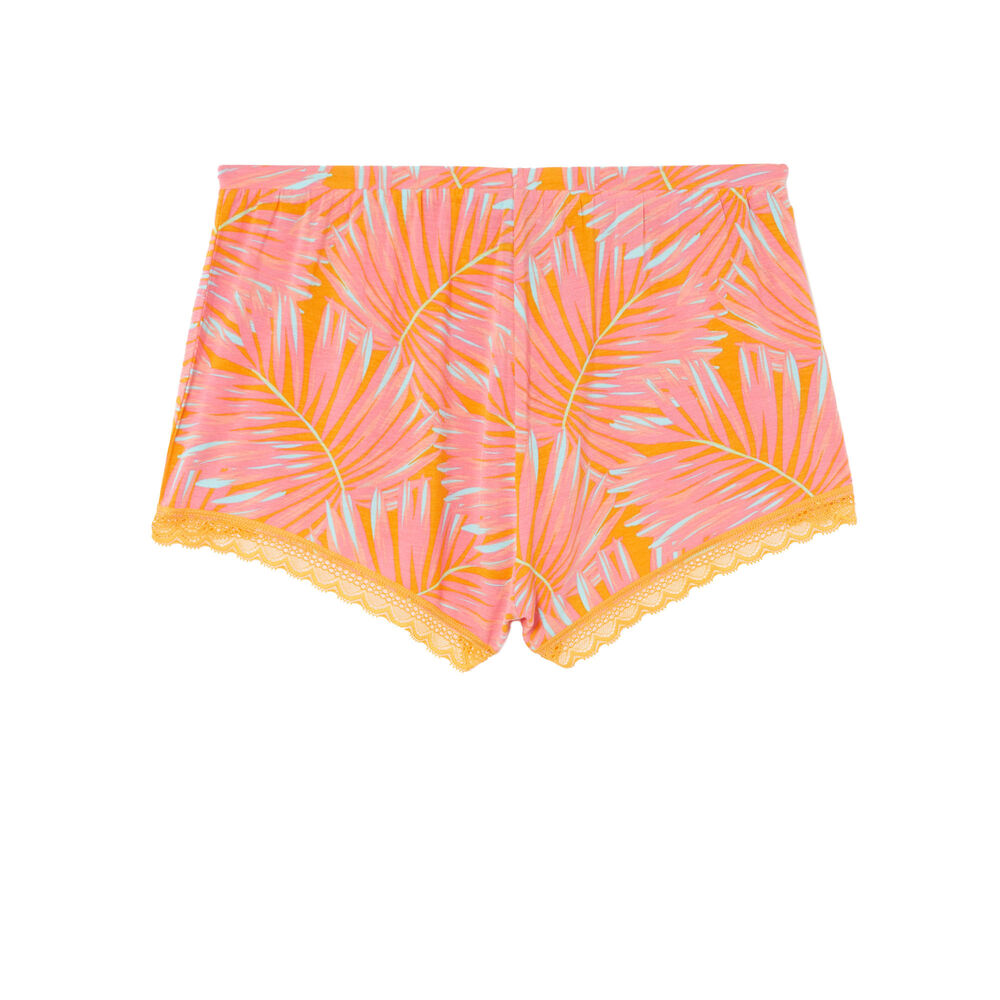 Tropical print jersey shorts - mango orange.
