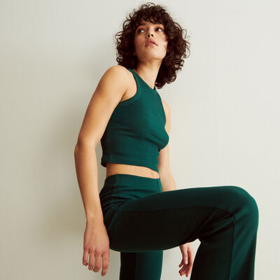 plain cropped vest top - forest green;