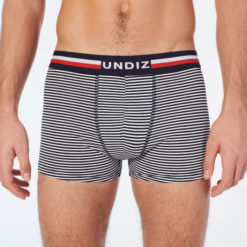 cotton boxer shorts with horizontal stripes;