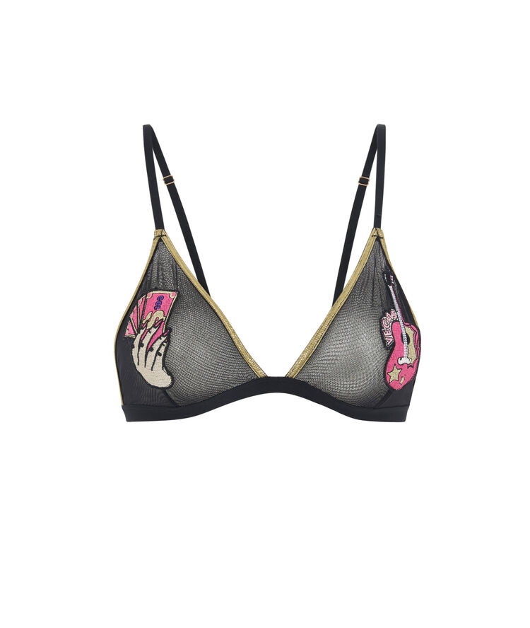 Soutien-gorge triangle sans armatures détail broderies elvisiz noir.