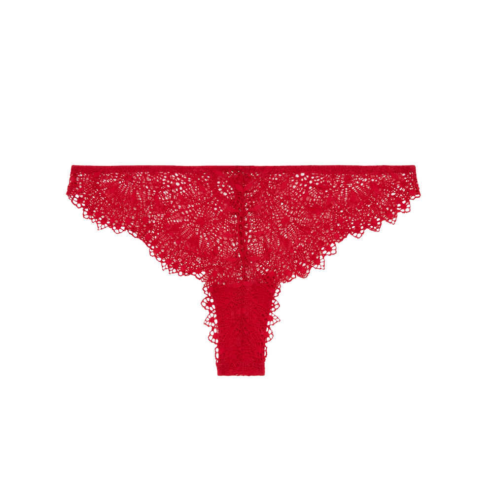 Tanga en dentelle à détail bijoux - rouge rouge.