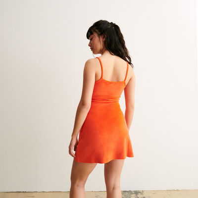 short velour dress - reddish orange;