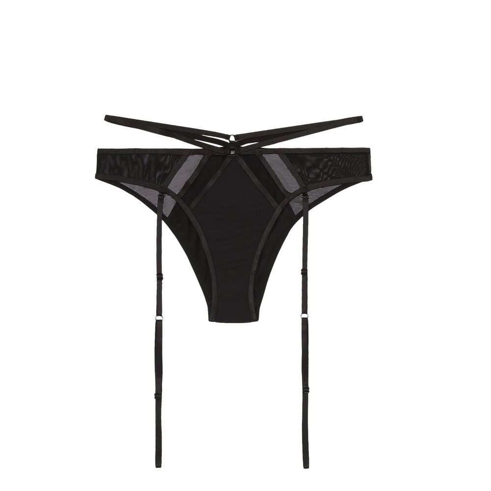 Openwork briefs with lacing and thigh details - black black.