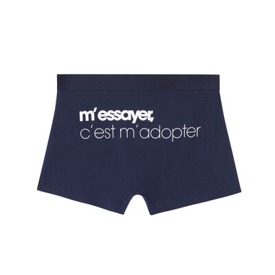 boxers with "try me and you'll love me" message - navy blue;