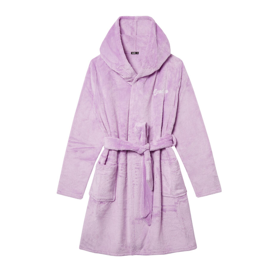 fleece dressing gown with "doudou" ("cuddly toy") message - lilac;