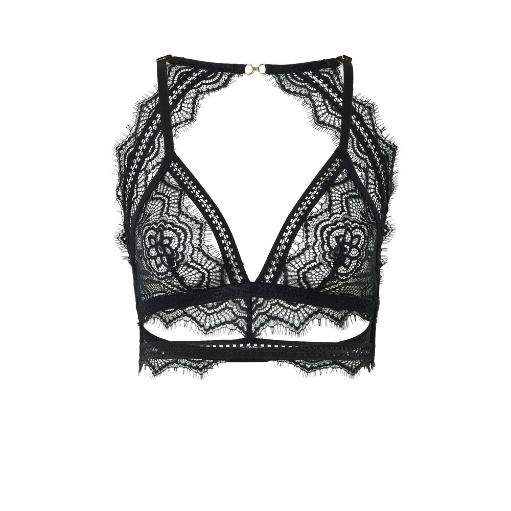 Openwork lace triangle bra without underwiring - black black.