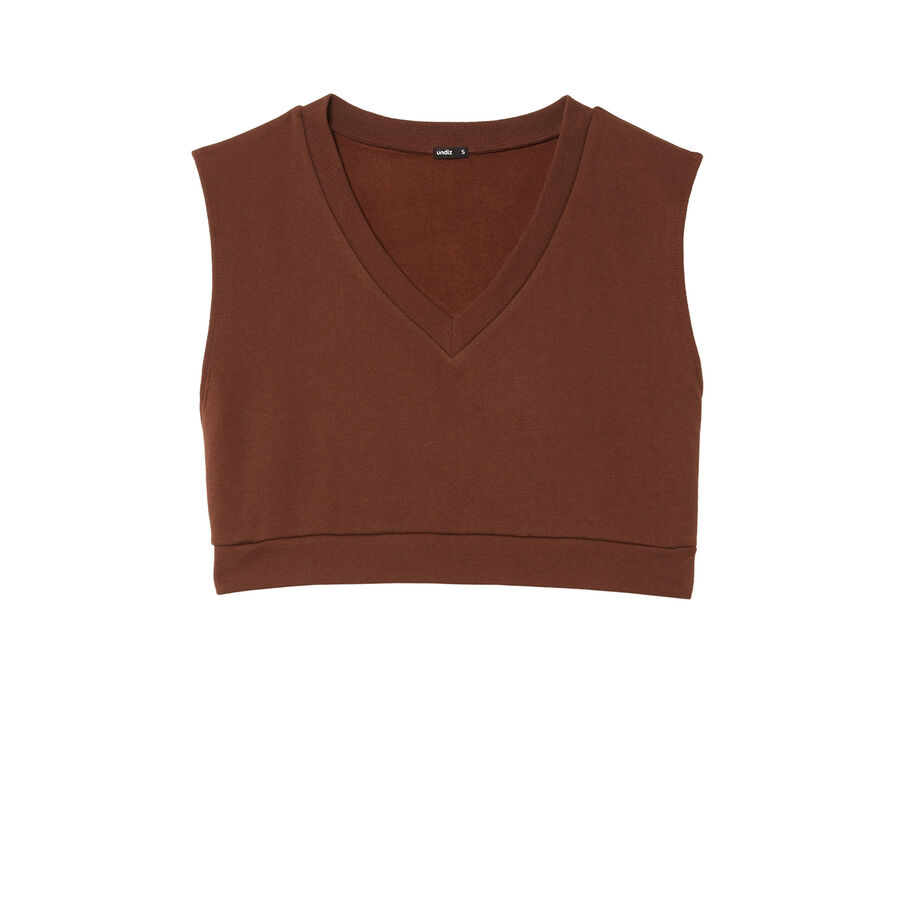 bluza bez rękawów z dekoltem V — kolor brązowy;