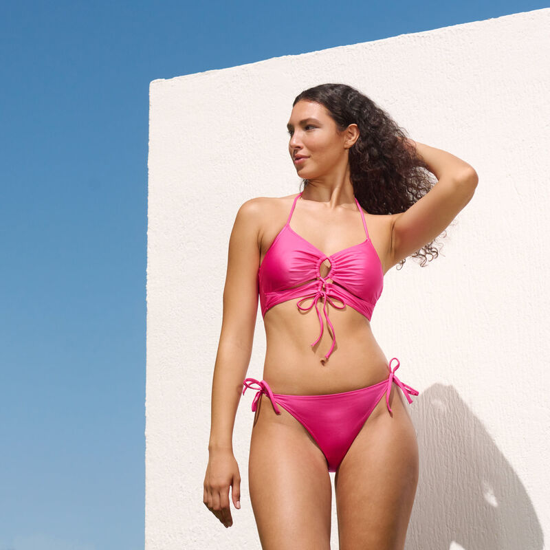 bralette-style bikini top with cutouts;