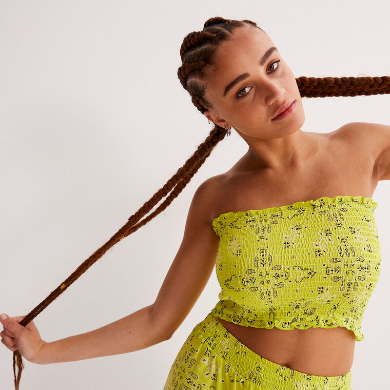 Gathered bandeau top with a bandana print - green Gathered bandeau top with a bandana print - green;