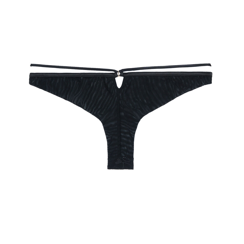 Lace tanga briefs with heart and ties - black black.