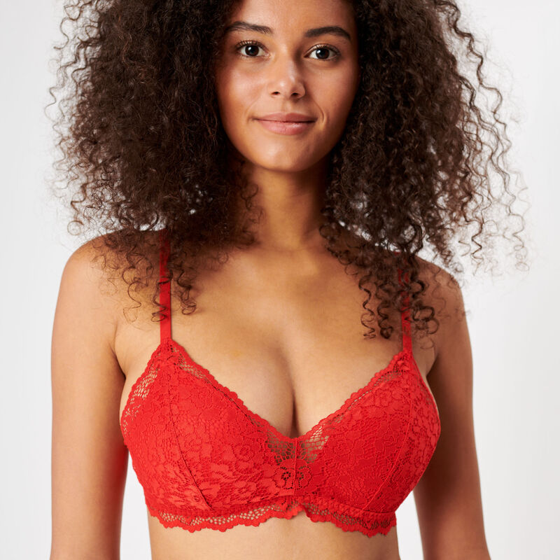 triangle non-underwired floral lace push-up bra;