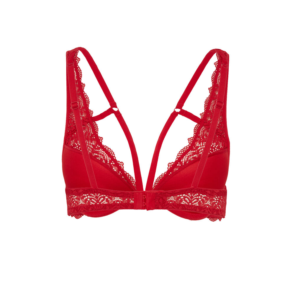 Lace and lacing triangle bra - red red.