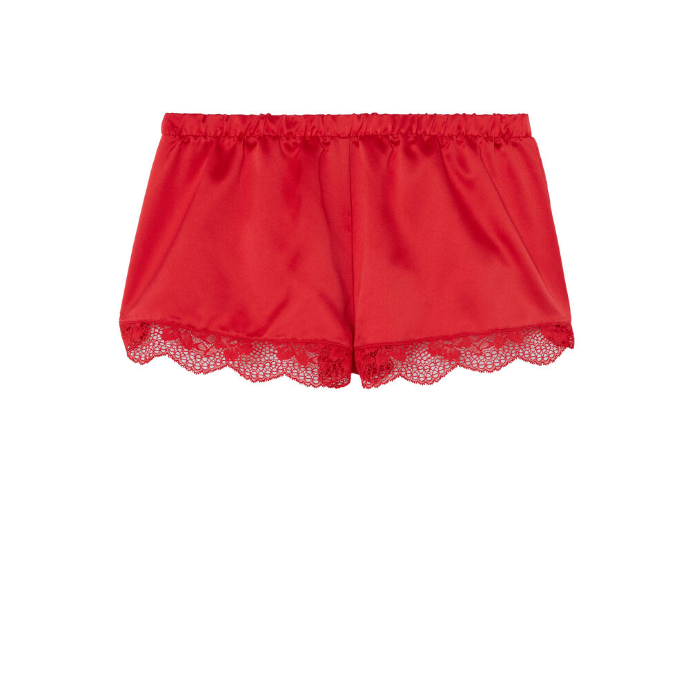 Lace trim satin shorts - red red.