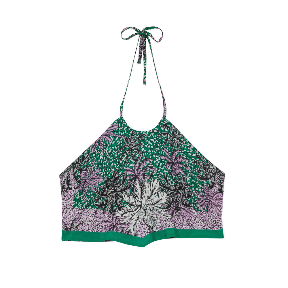 Backless scarf-effect top with palm tree patterns - green green.